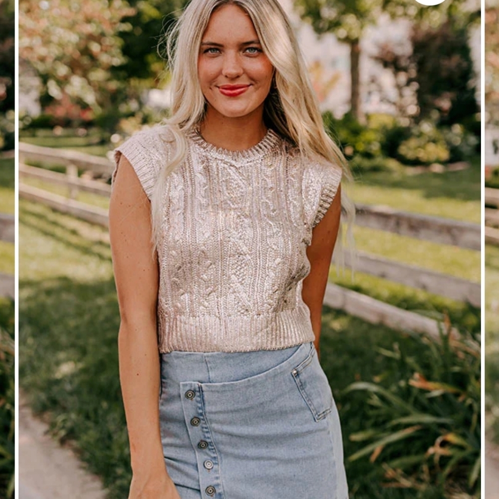 NWT Impressions Cable Knit Metallic Sleveless Sweater Top